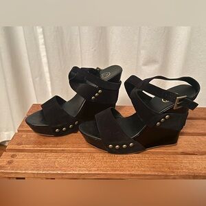 Ash Black Suede Studded Wedge Sandals